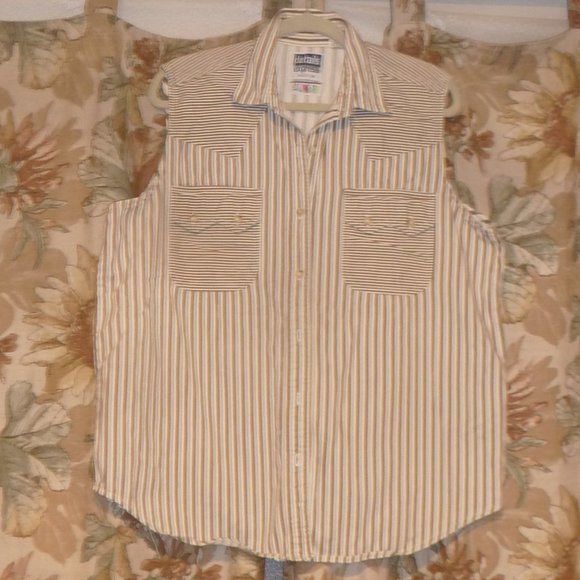 Details Express Button Up Vest w/ Pockets Multi-Striped  Sleeveless Cotton Sz18 - Picture 2 of 7